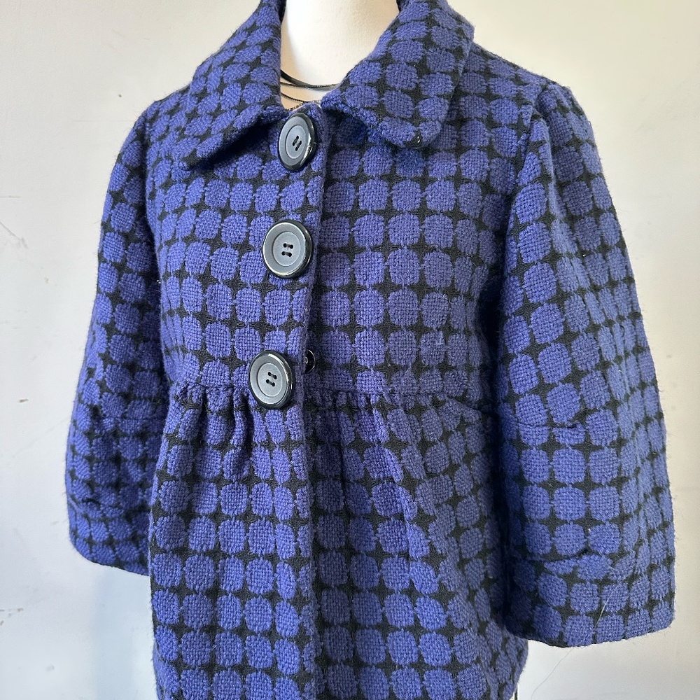 Kensie Crop Jacket in Purple and Black Checked Pattern- Dressy Coat/Casual Coat
